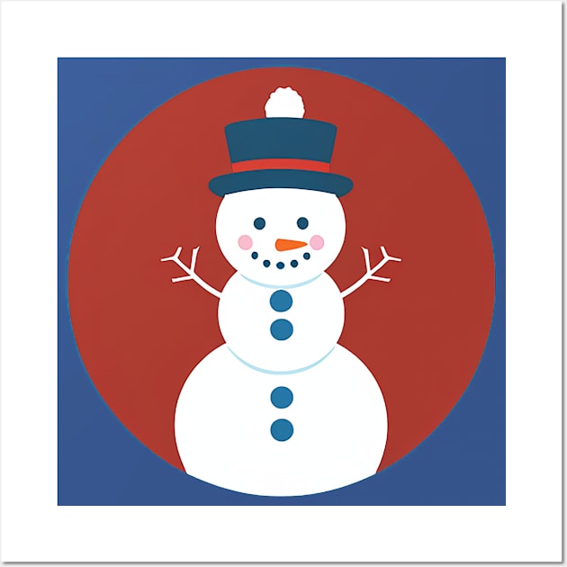 Cute Little Snowman with a Snowball on His Hat Wall Art by CursedContent